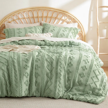 Boho Quilted 3-Piece Bedding Set with Pillow Shams