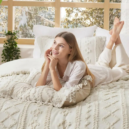 Boho Quilted 3-Piece Bedding Set with Pillow Shams